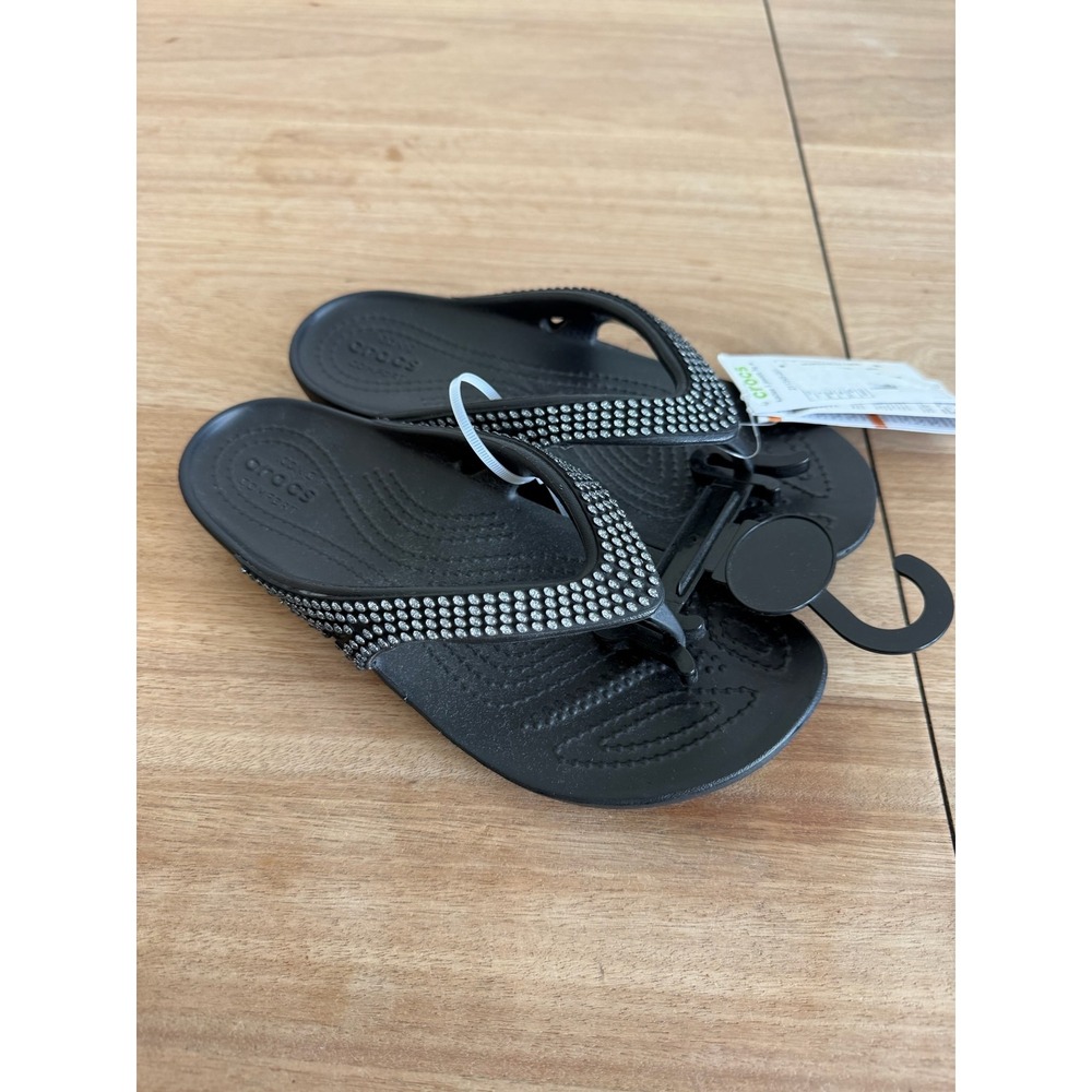 Crocs Kadee II Jewels Flip Black Rhinestone Sandals Womens 5